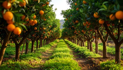 Lush orange orchard