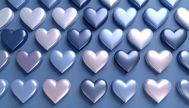 Heart-shaped objects in pastel shades,  arranged in grid on a  blue background - Powered by Adobe