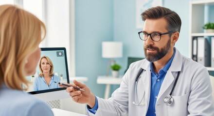 Fototapeta premium A doctor and patient having a conversation in a medical office.