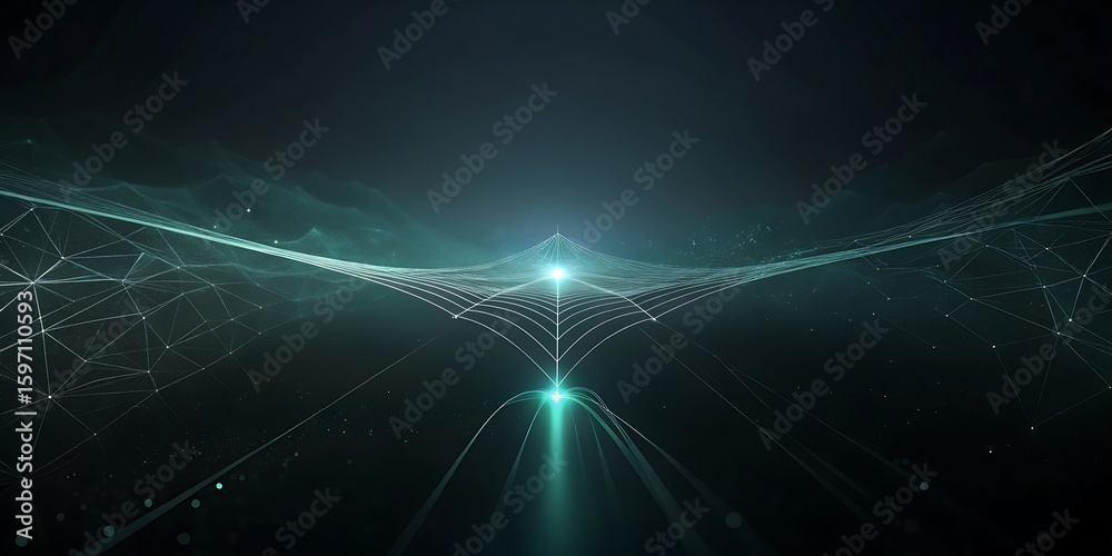 Poster abstract digital network of glowing data points and connections creating a futuristic pathway.