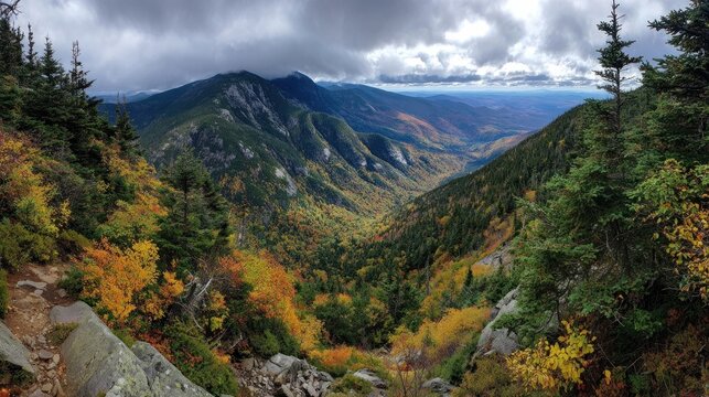 Autumnal Majesty: A Panoramic View of the Adirondack Mountains
