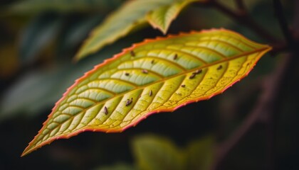 Close-up shot of a vibrant, textured leaf with interesting color gradients and details