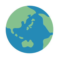 デフォルメされたシンプルな日本中心の地球のイラスト