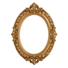 Ornate golden oval frame with intricate scrollwork details on transparent space