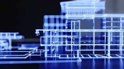 Blueprint Vision:  Modern House Design, 3D Wireframe Model, Architectural Visualization