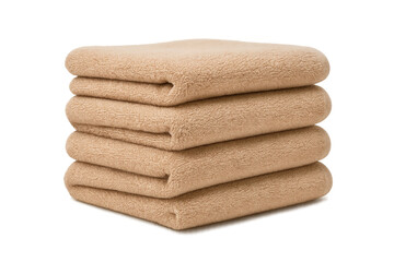 Folded beige towels arranged tidily, presenting minimalist spa-inspired aesthetic against clean transparent surface