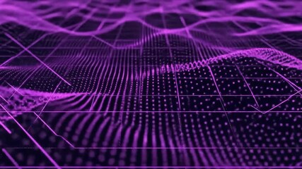 Futuristic purple digital landscape with geometric patterns and data flow effect - Powered by Adobe
