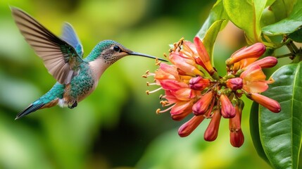 Hummingbird feeding on a flower