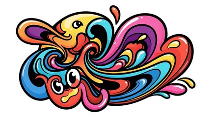 Naklejka premium Cartoon Colorful Swirl Design with Eyes on White Background