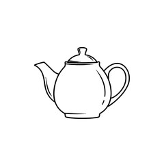 Simple black and white line drawing of a classic teapot.