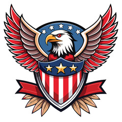 Majestic eagle shield with patriotic wings stars stripes