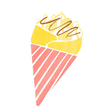 スタンプ風のチョコバナナのクレープのイラスト