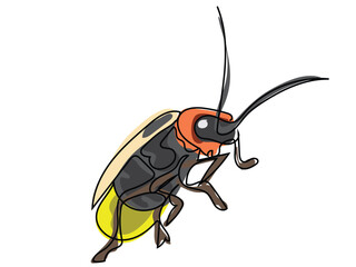 Fireflies in continuous line drawing on a white background.