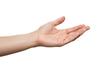 Open hand palm up on a plain dark background in studio shot on transparent background