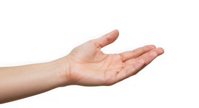 Open hand palm up on a plain dark background in studio shot on transparent background