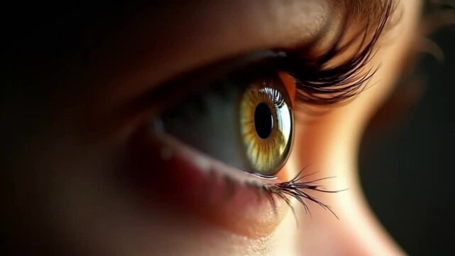 Emotional eye close-up with blinking motion in high contrast lighting