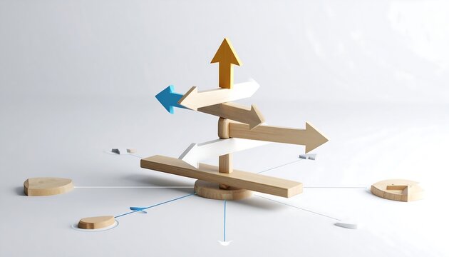 Wooden arrows on a balance, conceptual