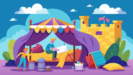 Building a fort with bedsheets and cushions