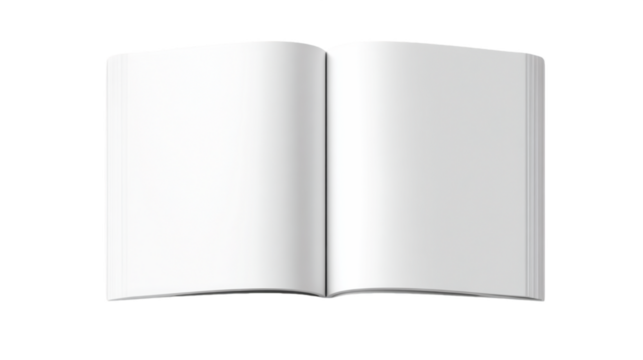 Open Blank White Book with Empty Pages on Transparent Background Ready for Your Custom Text and Designs, PNG