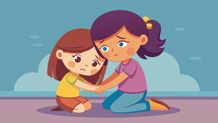 Sister comforting sibling during sad moment
