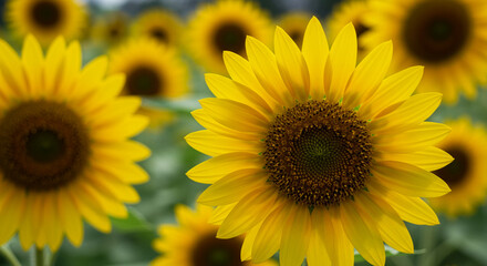 Obraz premium Close-up yellow sunflowers with a blurry background.