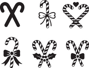 Christmas Candy Cane silhouette vector set, Crossed Candy Cane Silhouette icon bundle