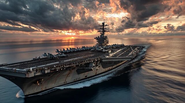 Aircraft Carrier at Sunset