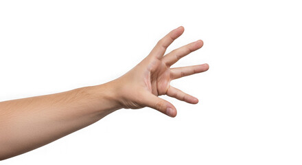 Extended arm and hand reaching out on a dark isolated area on transparent background
