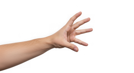 Extended arm and hand reaching out on a dark isolated area on transparent background
