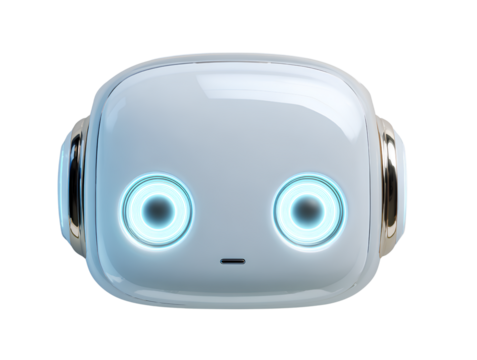  Minimalist AI Robot Face Icon with Symmetrical Features and Soft Glow Front View  Transparent Background