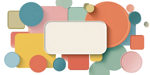 Pastel Geometric Shapes Composition With Circles and Squares on a Transparent Background Featuring Modern Abstract Design and Subtle Shadows, PNG