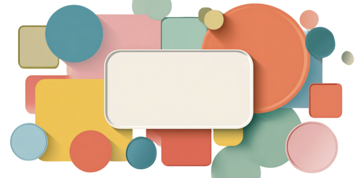 Pastel Geometric Shapes Composition With Circles and Squares on a Transparent Background Featuring Modern Abstract Design and Subtle Shadows, PNG