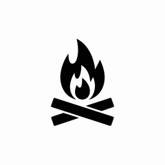 Campfire Icon Black Bonfire Flame Symbol with Wood Logs Silhouette
