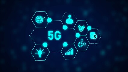 Cyan 5 G Network Hexagon Technology Concept Illustration Business Growth Target Idea Finance Teamwork