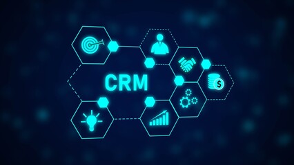 Cyan Blue C R M Hexagon Network Graphic Business Technology Concept Illustration Target Marketing Sales Growth Teamwork Idea Money