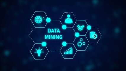 Data Mining Concept Cyan Hexagon Network Business Analysis Target Graph Coins Idea Handshake Person Growth Technology Digital Marketing