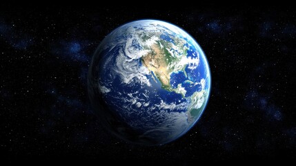 Fototapeta premium The Earth, a blue and green planet with a white space background, is depicted from space, showcasing its surface features and the vastness of the universe.