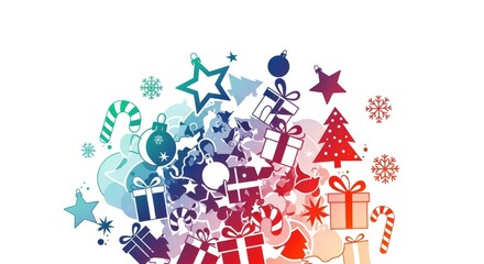 Colorful Christmas Ornaments Cascade on White Background