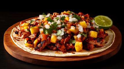 Vibrant Taco Al Pastor with Thinly Sliced Marinated Pork and Fresh Toppings