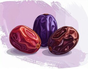 Fototapeta premium 세 알의 건포도 디지털 일러스트 Three raisins digital illustration on white background