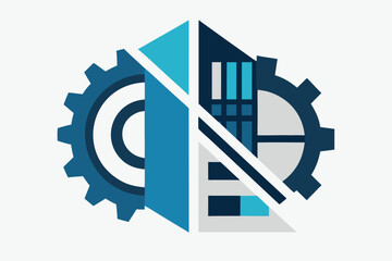 Abstract engineering and technology concept with gear and geometric shapes in modern blue tones