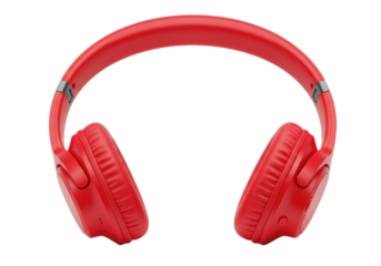 Vibrant red wireless headphones on a white background, showcasing modern design and functionality