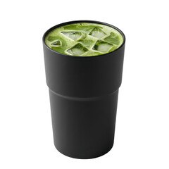 Refreshing Matcha Latte with Ice Cubes in a Sleek Black Tumbler