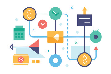 Financial flow illustration depicting money currency and investment process in a modern flat design