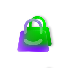 Happy Shopping: Gradient Purple and Green Shopping Bags, Modern Design, E-commerce Icon