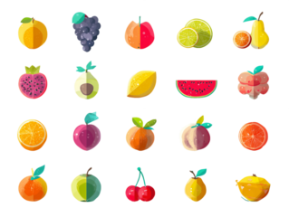 Pixel Art Assortment of Colorful Fruits on Transparent Background Digital Illustration of Geometric Style Healthy Food Concept for Design Projects, PNG