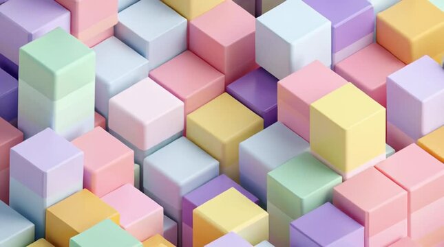 Looping pattern of colorful pastel blocks arranged diagonally in isometric perspective