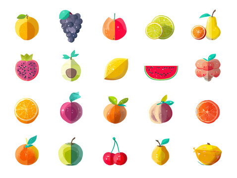 Pixel Art Assortment of Colorful Fruits on Transparent Background Digital Illustration of Geometric Style Healthy Food Concept for Design Projects, PNG - Powered by Adobe