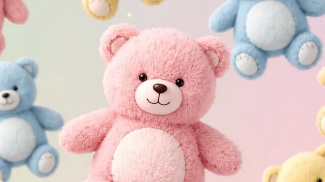 Cute Teddy Bears Falling and Floating Colorful Background Animation