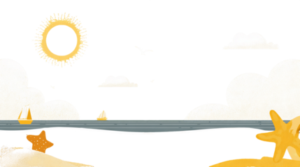 Pixelated Beach Landscape Featuring a Sun with Boats on the Gentle Water and Transparent Background, PNG
